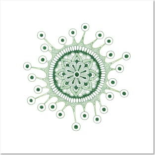 Virus Mandala (green) Posters and Art